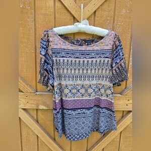 Lucky Brand Mixed Media Flutter Sleeve Blouse Size S